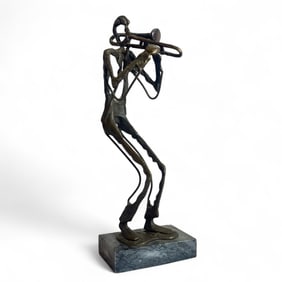 A Brutalist Metalwork Sculpture of Trumpet Player
