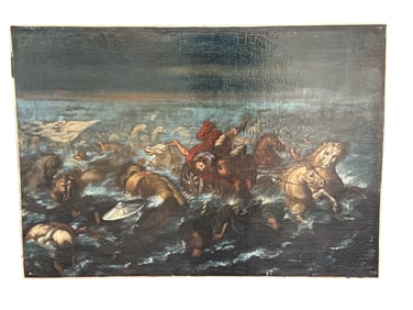 After Flemish School Oil on Canvas, Army in Red Sea