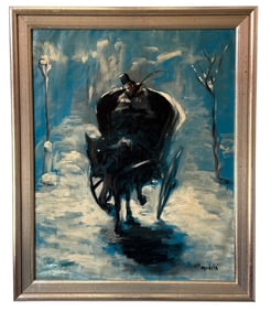 A Signed Oil on Canvas Horse and Buggy Scene, ANDELA