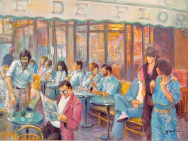 Signed YUMI CLIMENSON Acrylic on Canvas, "Cafe de Flore"