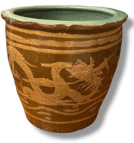 Antique Chinese Dragon Egg Planter Jar
