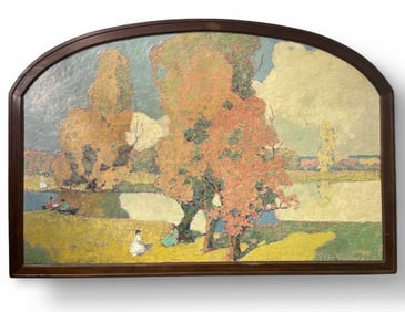 An OLAF OLESEN Oil on Masonite Landscape, 1926