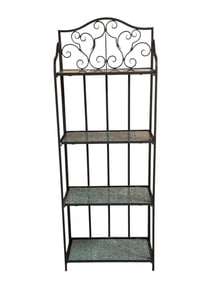 A Wrought Metal and Marble Baker's Rack