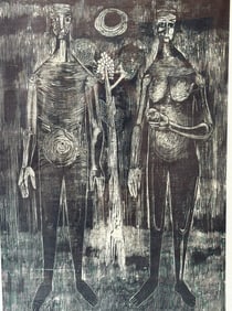Large Scale Brutalist Adam and Eve Woodblock Print