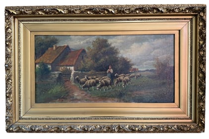 19th C. French Pastoral Landscape Oil on Canvas, A. BOUILLE