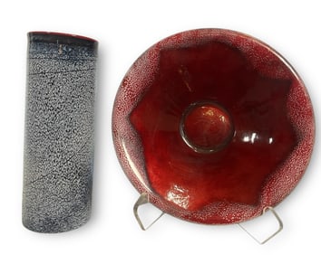 Two Post Modern Speckled Centerpieces, EDWARD WINTER