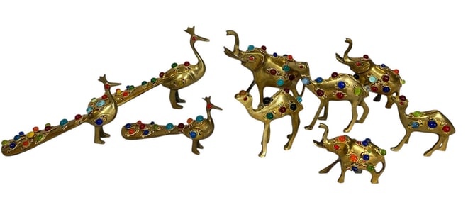 A Collection of Brass, Jeweled Decorative Items