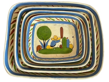 Set of Four Nesting Mexican Tlaquepaque Ceramic Dishes