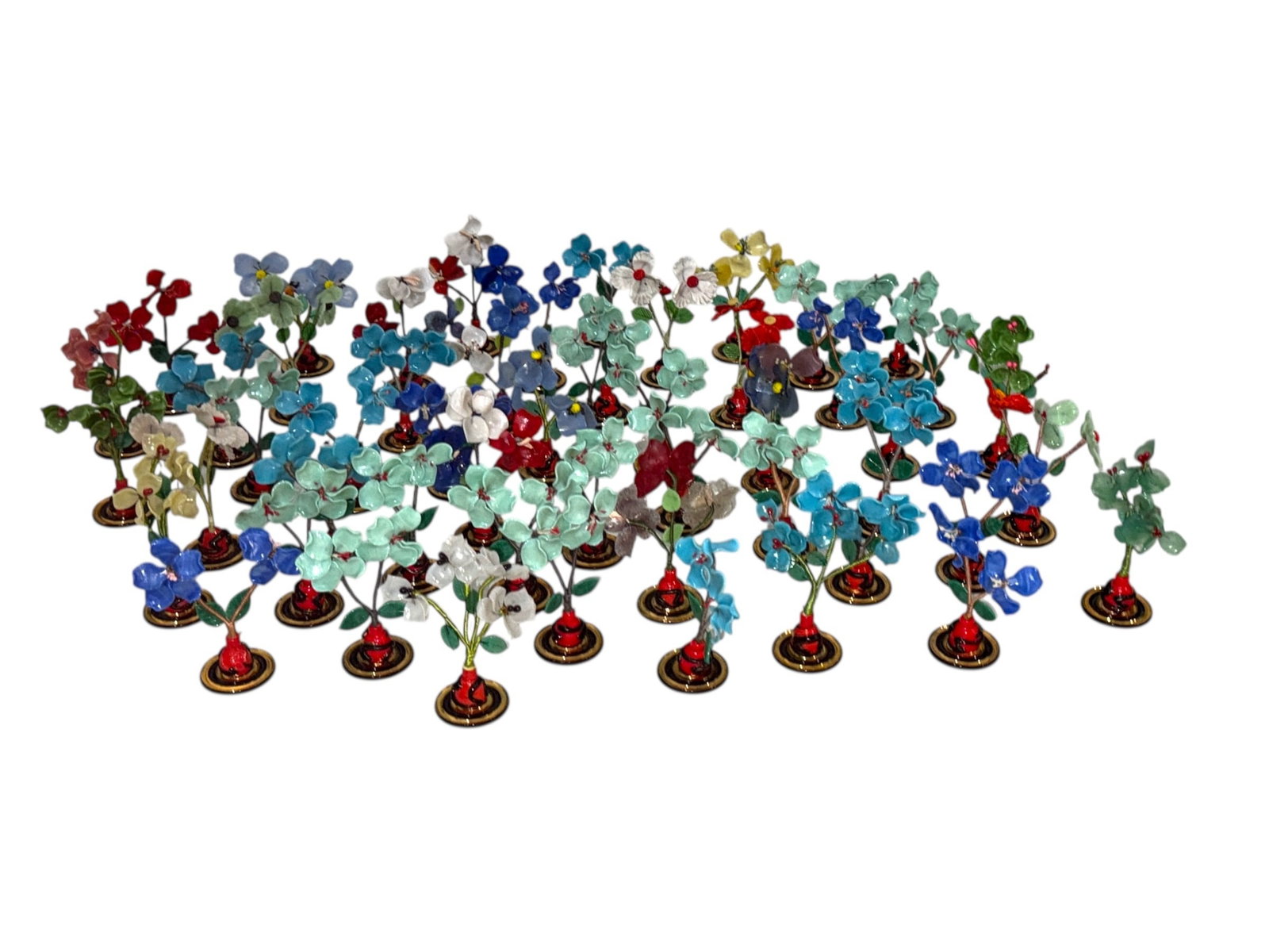 Collection of Czech Glass Flower Place Card Holder: Approx 40. 4" H x 3.5" W x 1.5" D, each.