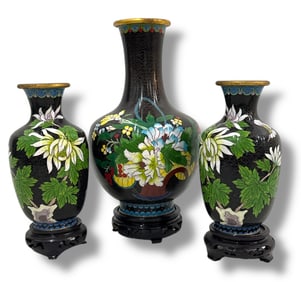 Set of Three Cloisonne Vases