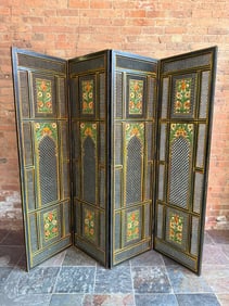 Hand Painted Three Panel Indian Fretwork Room Divider
