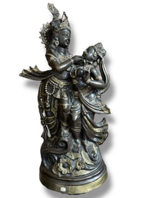 Large Vintage Brass Indian Sculpture of Radha and Krishna