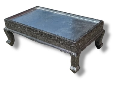 A Large Carved Aluminum and Metal Indian Bajot Table