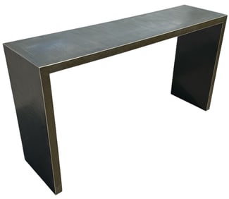 Green Faux Shagreen & Metal Trim Console Table