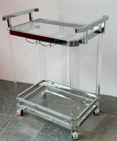 Sleek Modernist Chrome, Glass & Lucite Bar Cart