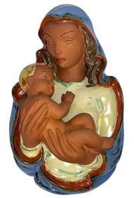 An Italian Terracotta Madonna and Child Wall Plaque