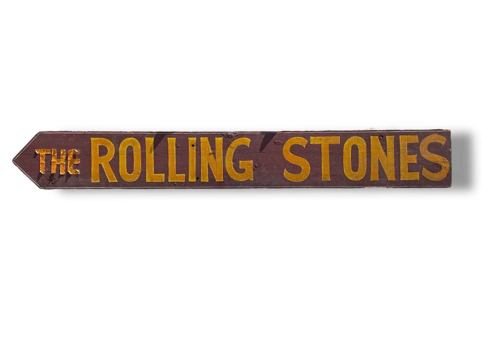 An Original ROLLING STONES Concert Venue Sign from the 1970's: 9" H x 67" L x 1" D. A rare one of a kind salvaged and saved from a venue in California and brought to the Midwest according to the original owner