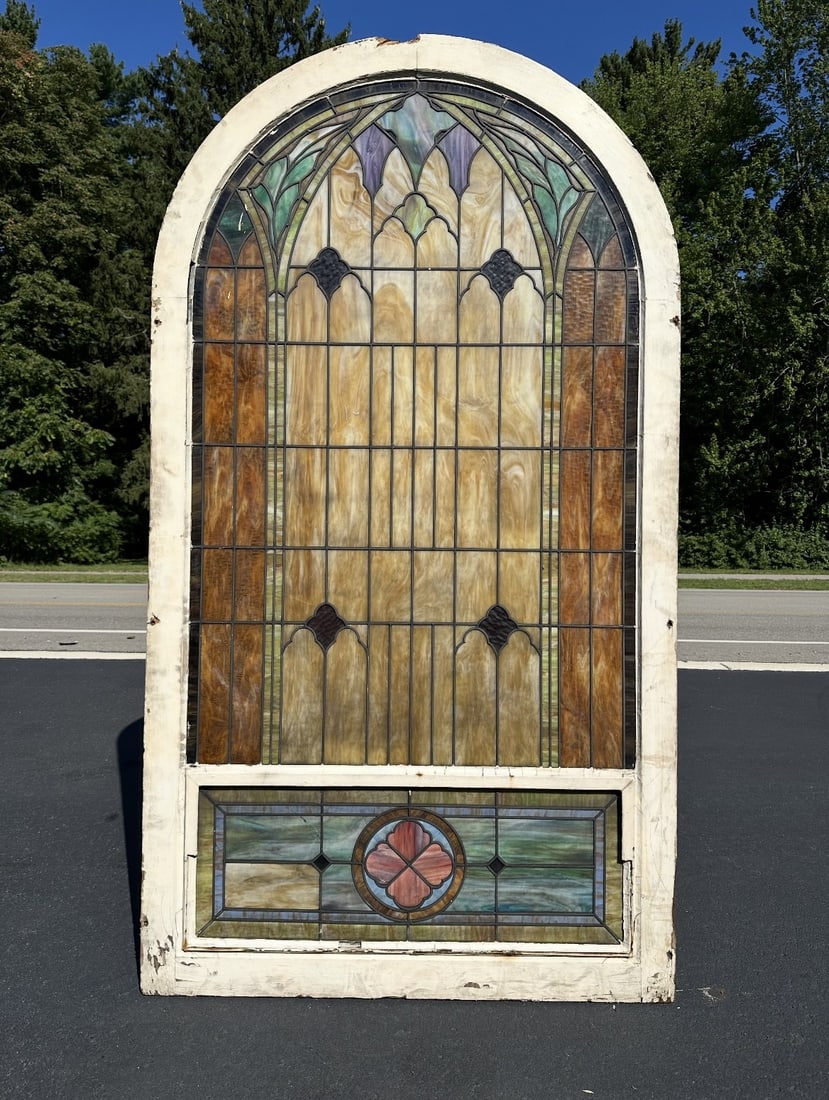 Large Antique Leaded & Stained Glass Window (1 of 9)