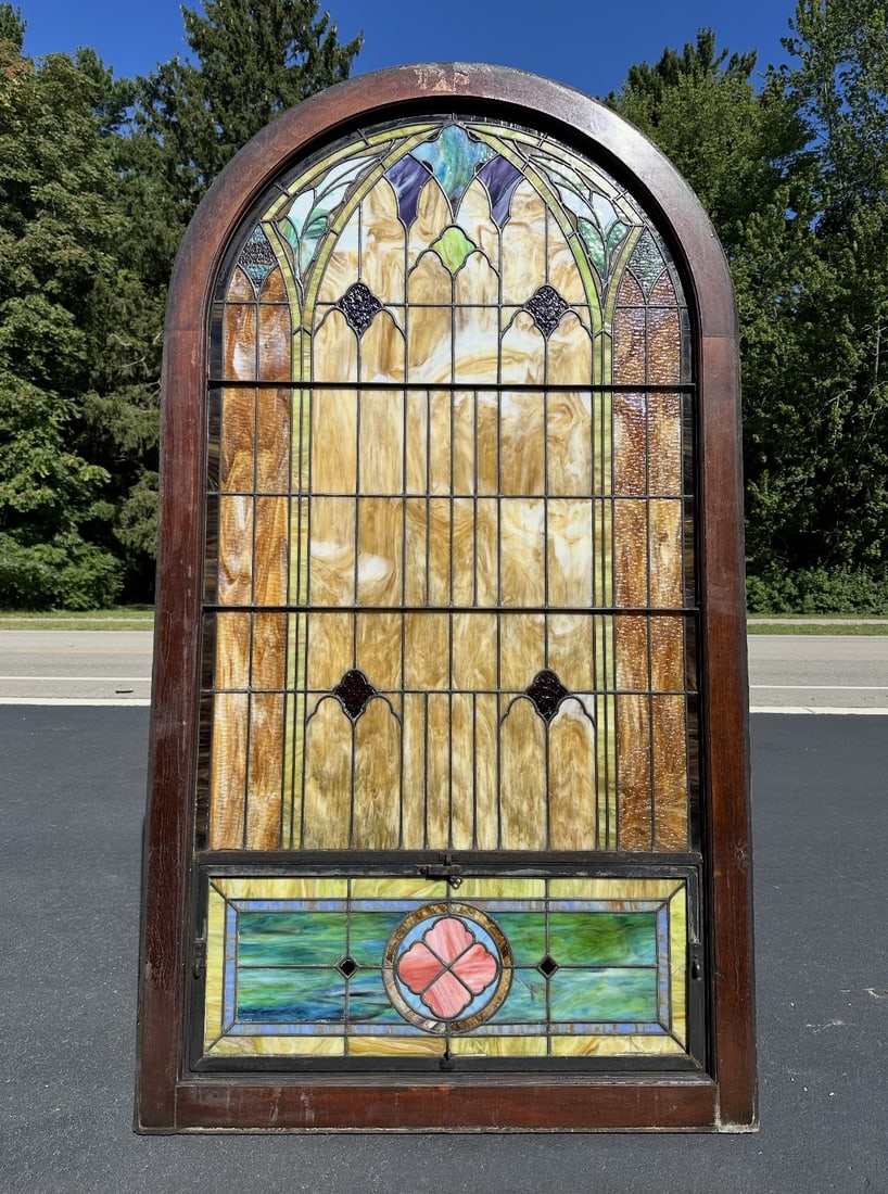 Large Antique Leaded & Stained Glass Window (1 of 10)