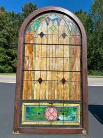 Large Antique Leaded & Stained Glass Window