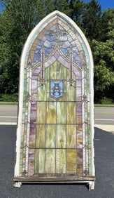 Large Antique Leaded & Stained Glass Window
