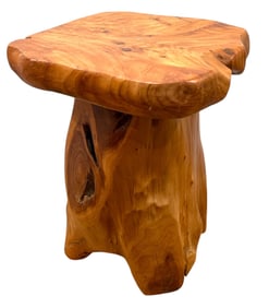 Petite Mid-Century Burl Wood Stool