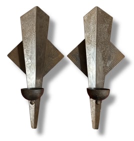 Hand Forged Brutalist Iron Wall Candle Sconces