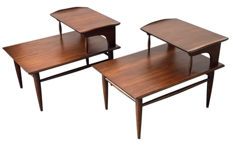 Mid Century Step End Tables, Pair