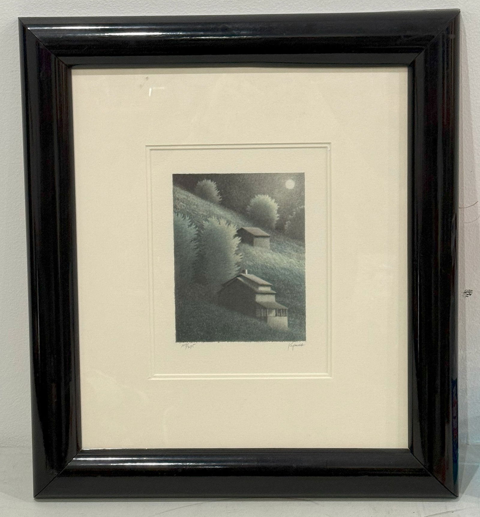 ROBERT KIPNISS "Hillside with Porch and Moon" Signed Lithograph: Signed lower right corner, numbered 104/275. 18.5" H x 16.5" W x 1" D.