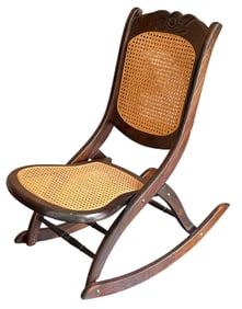 Vintage Rose Motif & Cane Rocking Chair, Folding