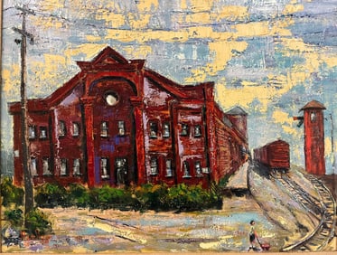 A 1968 MAX SHAYE "Car-Barn" Oil on Canvas