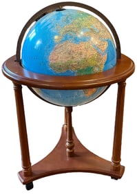 Vintage Lighted World Globe on Stand, REPLOGLE