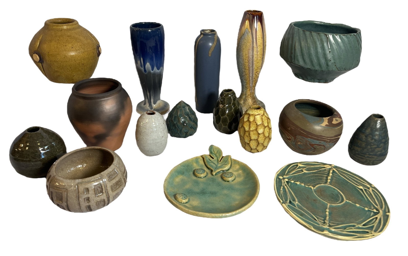 Collection of Mid Century Style Studio Pottery: Largest piece approx. 8.25" with 3" DIA overall.