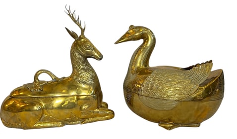 Two Brass Holiday Mottahedeh Animal Tureens