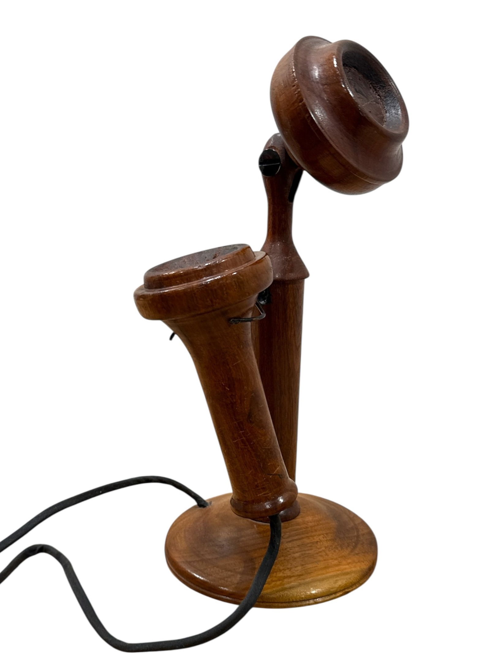 Folk Art Sculpture of a Candlestick Phone: 11" H x 5" Dia base