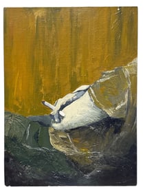 Moody Abstract Oil on Canvas, Smoking Man