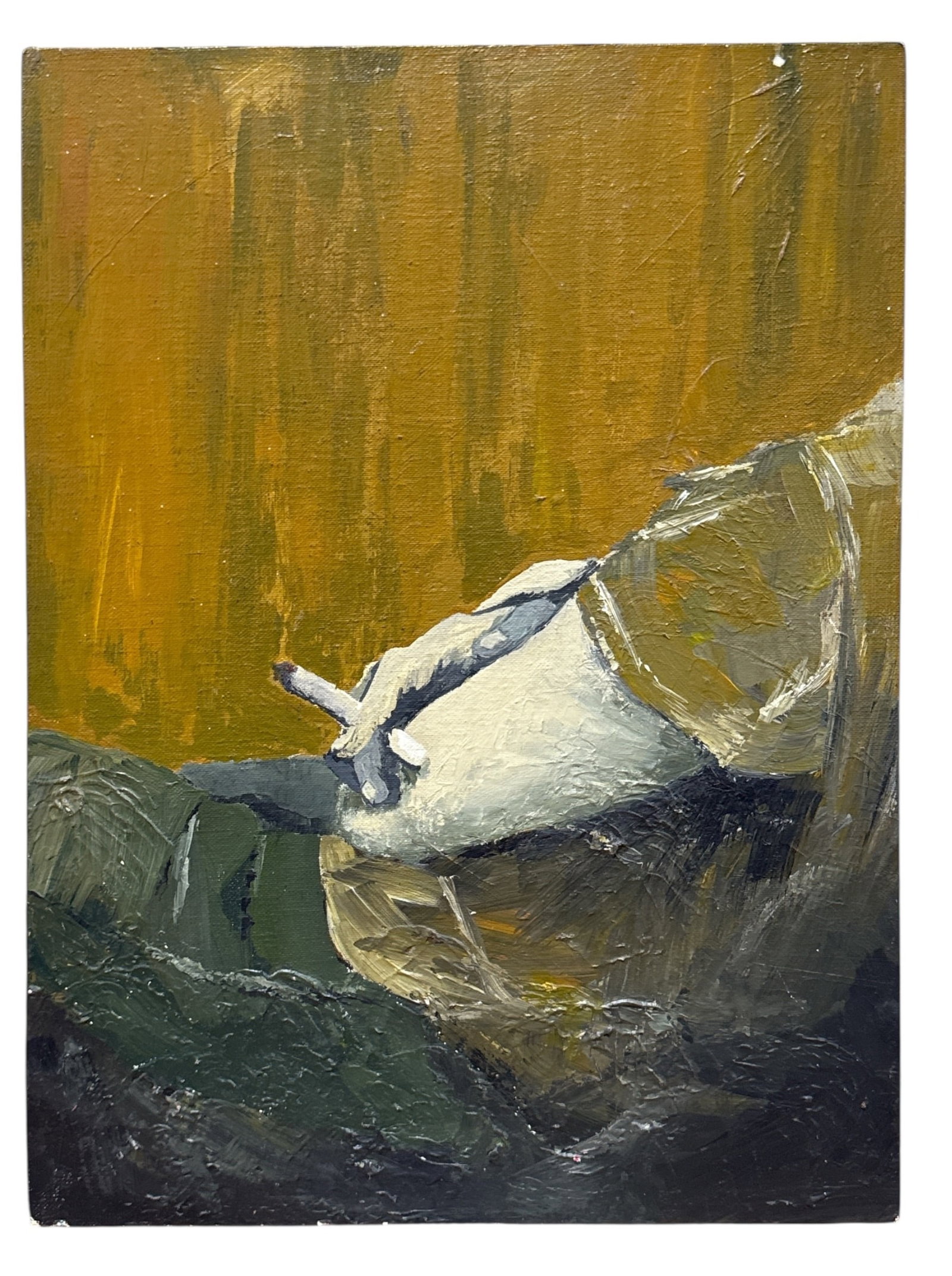 Moody Abstract Oil on Canvas, Smoking Man: 16" H x 12" W x .25" D.