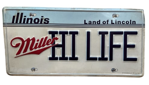 Vintage MILLER HIGH LIFE Illinois License Plate Advertising Sign
