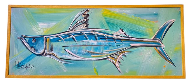 A Folk Art Signed Barracuda Oil on Board