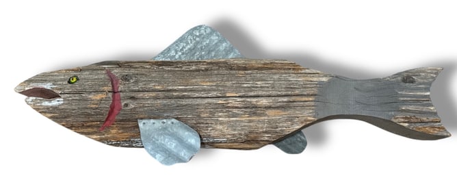 Large Folk Art Fish Decoy Advertising Sign