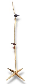 A Folk Art Carved Wood Twig Sculpture with Birds