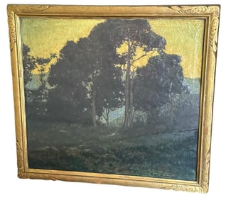 A FREDERIC TELLANDER (American, 1878-1977) Forested Sunset Oil Painting