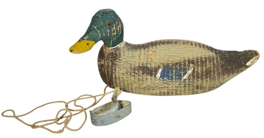 Antique Wood Mallard Duck Decoy with Weight