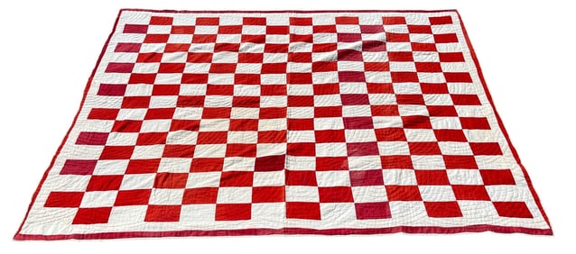 Vintage Red Checkerboard Patchwork Quilt