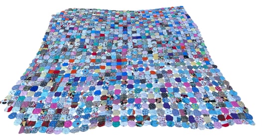 A Large Hand Stitched 1950's Yo-Yo Quilt