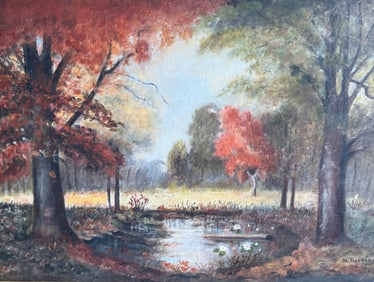 Landscape Oil on Canvas, M. DENNING, 1942