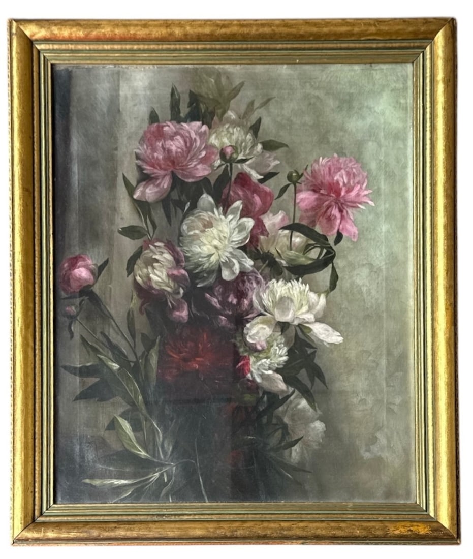 Early 20th C. Floral Still Live Oil on Canvas, Signed MOTT: Measures 31.75" H x 26.75" W x 1.25" D in the frame.