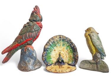 Three Cast Iron Figural Bird Door Stops