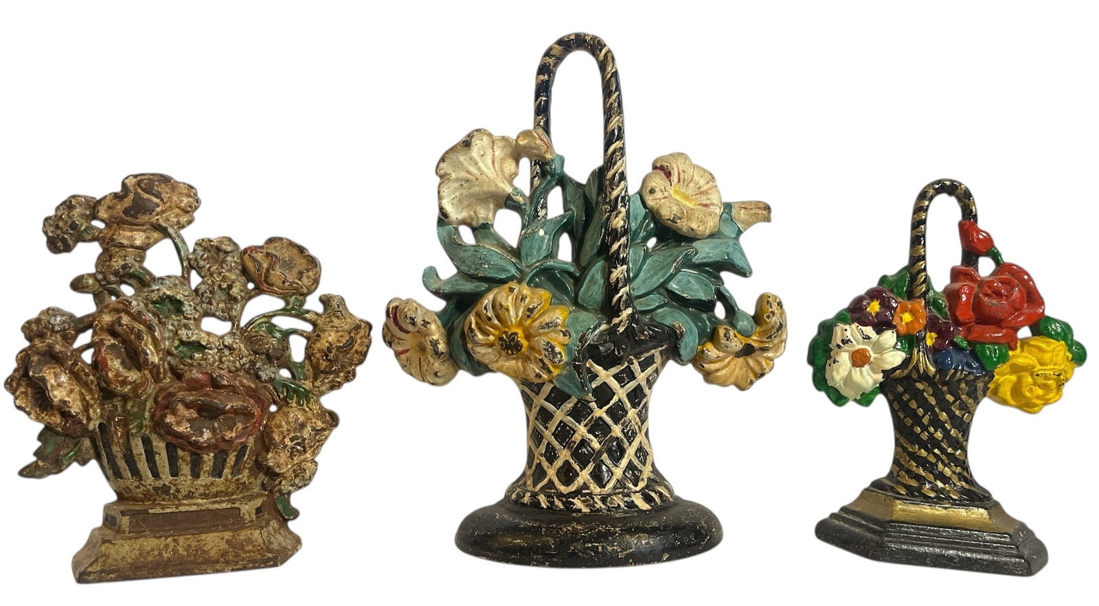 Three Cast Iron HUBLEY Floral Bouquet Doorstops (1 of 3)