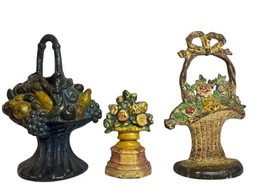 Three Cast Iron HUBLEY Floral Bouquet Doorstops